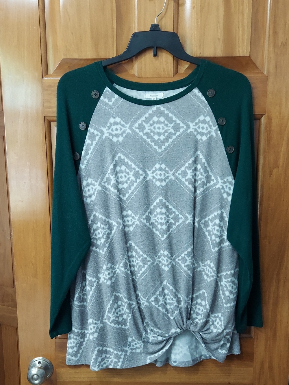 Maurices Dark Green and Gray Geometric Crewneck Soft Sweater, Size 2X, Like New